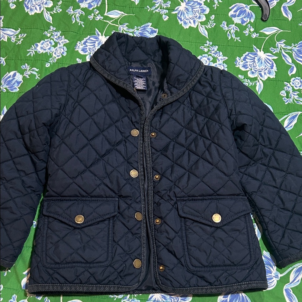🔥 Ralph Lauren Dark Blue Quilted Jacket with Gold Accents for little girl